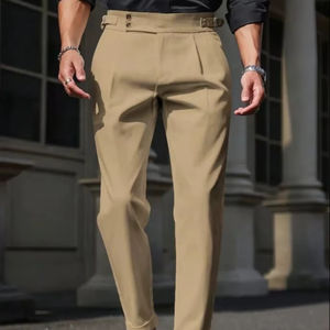 Pantalon de costume formel pour homme, coupe slim, luxueux, de haute qualité, en coton et polyester extensible, chino droit, respirant, pour un usage décontracté - Product Image 1