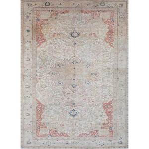 Alfombra Grande de Lana Aalam, Roja y Naranja, Anudada a Mano, con Medallón Abstracto Rectangular, para Pasillo, para el Hogar, Modelo Pae-1664, para Entrada, 9x12 - Product Image 1