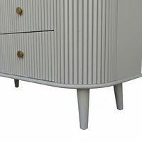 Table basse buffet moderne cannelée pour salon, durable, écologique, 2 tiroirs, 2 compartiments, en bois d'hévéa, MDF et chêne