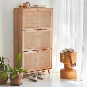 Zapatero de madera abatible hacia arriba fino OEM ODM fábrica al por mayor Zapatero <span class=keywords><strong>con</strong></span> <span class=keywords><strong>puerta</strong></span> de ratán - Product Image 1
