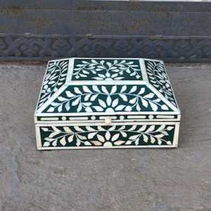 Caja de almacenamiento de madera exquisita hecha a mano con incrustaciones de hueso organizador de lujo para accesorios de joyería uso doméstico - Product Image 4