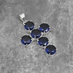 Pendentif croix en tanzanite bleue, bijoux en argent sterling faits à la main, cadeau de pierres précieuses pour femmes et enfants, élégant et unique - Product Image 5