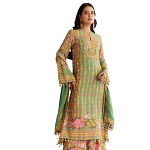 Mousseline de coton vert aqua clair Kurta Dupatta avec Palazzo imprimé Vente en gros de vêtements ethniques pour femmes Mode fournisseur d'usine OEM - Product Image 2