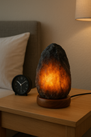 Lampe de sel de l'Himalaya noire naturelle sculptée à la main, polie, au toucher réel, ronde, purificateur d'air, décoration pour la maison, cadeau d'affaires, lumière