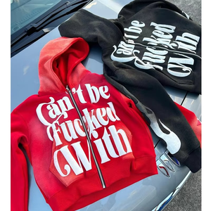 Sudadera con capucha unisex de algodón 100% personalizada, ecológica, con cremallera completa, de felpa francesa gruesa para invierno, con bolsillo y estampado 3D en relieve, directamente del fabricante. - Product Image 2