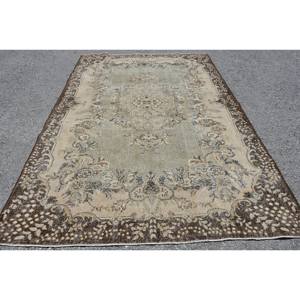 Classic Beige Brown 6.4 X 9.6 ft Wool <b>Rug</b> Turkish Patchwork Design for Entryway Living Room <b>Bedroom</b> Latex Rectangular Hallway - Product Image 1