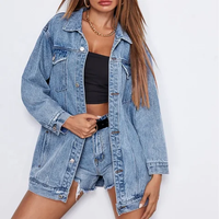 Veste en jean tissée personnalisée tendance pour femme, manches longues, bleue, boutonnée, délavée, vintage, matelassée, imperméable, vente en gros