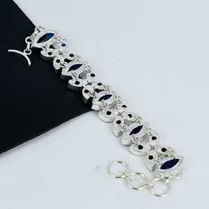 Pulsera de Cadena Vintage Hecha a Mano con Gema de Zafiro Azul, Plata de Ley 925, Joyería para Mujer, Regalo de Cumpleaños, Boda - Product Image 2