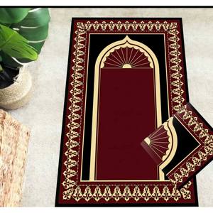 Tapis de prière Bourgogne : Tapis de culte islamique moderne imprimé, avec poils doux - Product Image 4