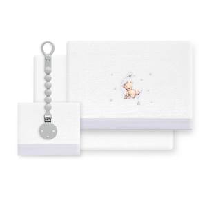 Juego de Ropa de Cama Oso Luna de 3 Piezas, Forro Polar Coral para Cuna y Soporte para Chupón, Patrón Tejido con Personajes, Modelo OSO LUNA - Product Image 1