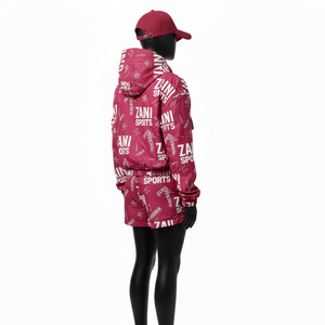 Ensemble short coupe-vent en polyester pour femme, tissu lisse, imprimé par sublimation sur le panneau avant, couleur bordeaux riche, ensemble short coupe-vent grande taille - Product Image 5