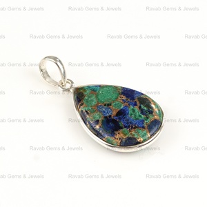 16x22mm poire forme Briolette naturel azurite cuivre pierre précieuse minimaliste indien bijoux en argent Sterling pendentif à breloques pour les femmes - Product Image 3