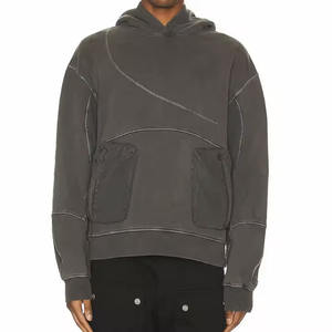 Sudadera con capucha de manga larga de puntada de contraste personalizada de alta calidad para hombres bolsillos con cremallera inclinada lateral lavado pesado para la temporada de invierno OEM - Product Image 3