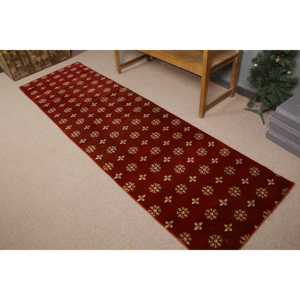 Turkish Vintage Rug, 2.7x9.1 ft <b>Runner</b> Rug, <b>Red</b> Yellow Ikat Rug - Product Image 2