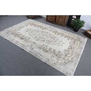 Alfombra Vintage de 5.2x8.2 pies, Alfombra Turca Grande, Alfombra de Lana con Diseño Floral Blanco y Marrón - Product Image 4