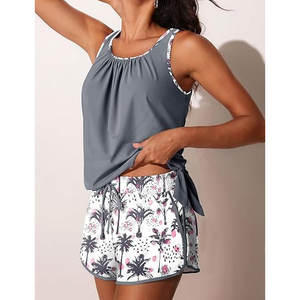 Ensemble de maillot de bain deux pièces pour femme, haut et short, léger, en spandex/polyester, respirant, séchage rapide, logo sur le devant, pour la natation et les sports nautiques - Product Image 4