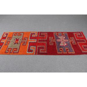 Vintage 2.4x7.1 ft Rug, Turkish Rug, <b>Red</b> Southwestern Rug <b>Wool</b> - Product Image 3