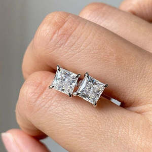 NOVAMART Fine Zarkan Diamond Earrings Ice Cube <b>Silver</b> <b>Studs</b> Wholesale Export - Product Image 2