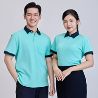 FMF T-shirt à manches courtes imprimé par transfert thermique, tricot Lacostee pour chemise, 200g, 65% polyester/coton, bleu aqua avec col bleu marine