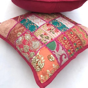 Funda de Almohada de Algodón Rajastaní con Bordado y Patchwork, Fundas de Cojín para Sofá, Sala de Estar, Decoración de Bodas - Product Image 4