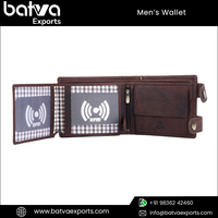 Dompet Kulit Asli Lipat Dua Desain Modern Stylish untuk Pria, Lapisan Katun, Vintage, Pendek, RFID, Siap Bepergian, Logo Custom