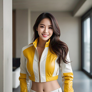 Women's PU <b>Leather</b> Zip-up Biker <b>Jacket</b> Autumn and <b>Winter</b> Motorcycle Outerwear with Cropped Design Knitted Processing - Product Image 5