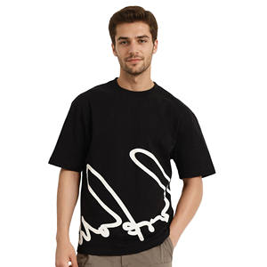 T-shirts pour hommes 100% coton 240 GSM Haute qualité Grande taille Coupe régulière Impression en relief Anti-froissement Séchage rapide Manches courtes - Product Image 1