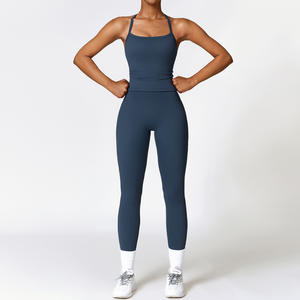 Ensemble de vêtements de sport pour femmes en gros, logo personnalisé, yoga et gym, deux pièces, vêtements d'entraînement - Product Image 2