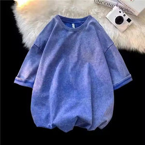 Camiseta Deportiva de Punto Ligera, Holgada y Casual con Cuello Redondo para Hombre, Estilo Oversize, Color Sólido, Lavada, 100% Algodón, ¡Gran Oferta! - Product Image 3