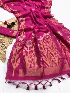 Belle Jute Lin Soie Avec Zari Tissage Saree Femme Fabricant De Mode Et Fournisseur De Surat Au Taux Le Plus Bas - Product Image 2