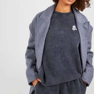 Venta al por mayor de mujeres lavado ácido bordado forrado sólido Casual Anti-retráctil poliéster/algodón Terry 300g sudadera de invierno de peso pesado - Product Image 5