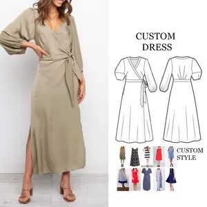 clothing manufacturer Custom Wholesale OEM/ODM 2023 Ladies high quality puff sleeves Elegant casual women's dresses