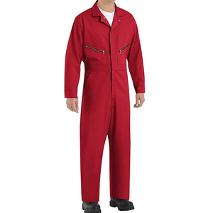 Combinaison de travail pour homme en coton/polyester rouge, uniforme industriel confortable à manches longues, poches zippées, respirante, séchage rapide - Product Image 6