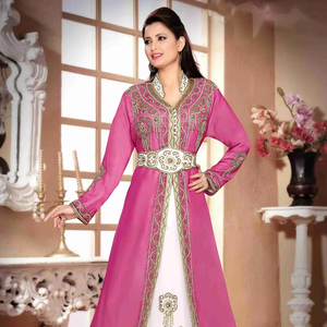 Wine embroidered georgette islamic <b>kaftan</b> With Sun-proof hijab. - Product Image 1