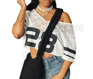Mujeres personalizado transpirable malla entrenamiento profesional nuevo diseño cosido púrpura malla fútbol americano cuello en V con encaje - Product Image 5