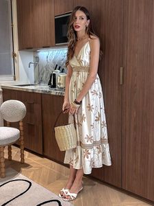 Dulce cuello en V túnica Casual Midi vestido para mujer imperio bordado vestido de encaje - Product Image 5