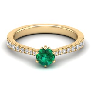 Anillo Minimalista REYES de Plata de Ley 925 con Gema de Esmeralda Redonda de 0.5 Ct, Certificado GRA, Anillos Delicados con Moissanita - Product Image 6