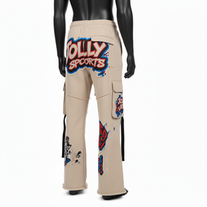 Pantalon évasé pour homme en molleton de coton épais de qualité supérieure 320 GSM, tissu brossé doux, design cargo avec panneau, logo personnalisé, pantalon pour homme - Product Image 5