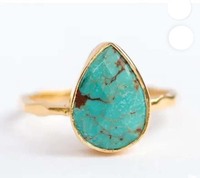 Bague en argent sterling 925 naturelle Irani Turquoise 9x12mm en forme de poire, bague fine en forme de lunette, taille américaine 4-24 pour cadeau de la Saint-Valentin