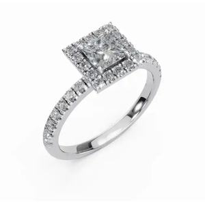 Anillo de Diamante Cultivado en Laboratorio con Halo de Princesa Real en Oro Amarillo, Rosa o Blanco de 9k, 14k o 18k, Elegante Joyería con Corte Princesa y Halo Cuadrado - Product Image 5