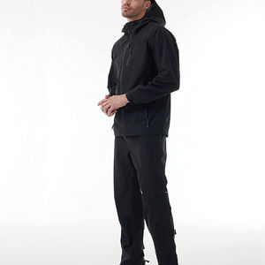 Veste de sport à capuche pour homme, décontractée, pour la pêche et les voyages, en toile, col montant, coupe-vent, imperméable, noire, unie, légère - Product Image 2