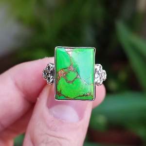 925 Sterling Silver Handmade <b>Ring</b> Green Copper <b>Turquoise</b> Gemstone 18K Plating Cushion Style Silver <b>Ring</b> - Product Image 4