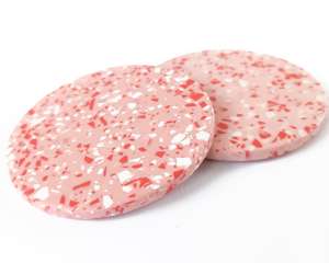 Premium Pink Terrazzo Round Marble Coaster Set Stylish <b>Table</b> <b>Protection</b> For Hot And Cold Beverages Daily Use And Guest Hosting - Product Image 1