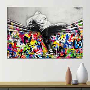 Impresión en Lienzo Urban Graffiti Climber: Decoración de Pared con Arte Callejero Audaz, LIENZO ENROLLADO - Product Image 1