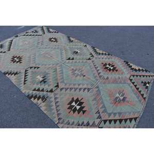 Alfombra turca Kilim azul negro de área grande 5,2X9,6 pies tejido plano sala de estar alfombra patrón de rayas para pasillo modelo alfombra de habitación - Product Image 4