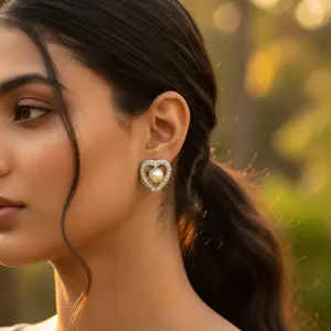 Women's <b>Silver</b> Heart <b>Pearl</b> Stud <b>Earrings</b> Jewelry Gift Product Category - Product Image 3