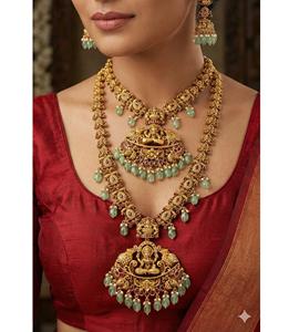 Ensemble de bijoux glamour de qualité supérieure, design exclusif et unique, avec boucles d'oreilles pour femmes, pour mariage ou soirée, en laiton. - Product Image 1