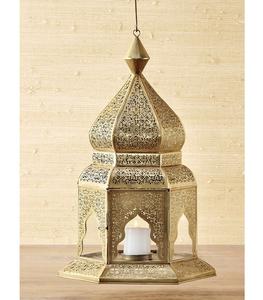 โคมไฟทองสไตล์โมร็อกโกพร้อมเชิงเทียนโลหะสำหรับตกแต่งบ้านและงานรื่นเริงที่ซับซ้อนแบบดั้งเดิม - Product Image 2