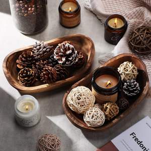 2 Pcs Wooden <b>Dough</b> <b>Bowls</b> for Decor 10 Inch Decorative <b>Bowl</b> Home Decor Oblong Fruit <b>Bowl</b> for Kitchen Counter Rustic Carved Wood - Product Image 5