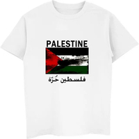 T-shirts classiques en maille pour hommes, qualité supérieure, avec imprimé graphique du drapeau de la Palestine, col roulé, design personnalisable, 100 % coton, vente en gros